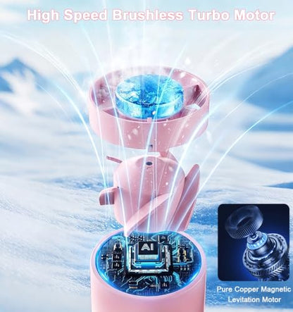 Portable Handheld Mini Fan with Ice Cooling Plate, Personal Clip On Turbo Fan Rechargeable, 18000 RPM 6 Speeds, 360° Detachable Clip, Pocket AC Fans Blow Cold Air for Beach Car Stroller Travel Makeup - color: Pink