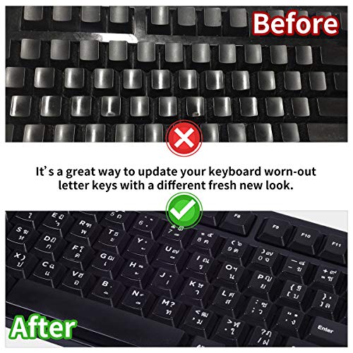 2PCS Thai Keyboard Stickers, Thai-English Keyboard Letters Replacement Sticker White Font on Black Background for Computer Laptop Notebook Desktop, Matte Vinyl Keyboard Alphabet Sticker - color: Thai