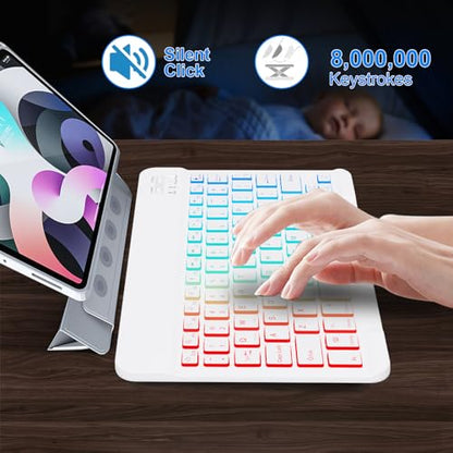 Lightup Wireless Bluetooth Keyboard for iPad Air/Pro/Mini, iPad A17, A16, M2, M3, M4, M5, MacBook, Chromebook etc. Rechargeable Slim Portable, IOS Windows Android Lighting Tablets Keyboard - Black - color: White