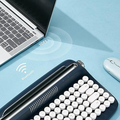 YUNZII ACTTO B303 Wireless Typewriter Keyboard, Bluetooth Connection, Cute Retro Aesthetic Design with Integrated Stand for Tablet, Phone, PC and Win/Mac/Android (B303, Midnight) - style: Midnight