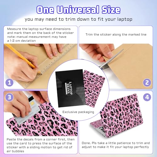 Universal Laptop Skin Sticker Decal, Compatible with MacBook HP Dell Lenovo 12"-15.6", Reusable Vinyl Notebook Cover 3PCS Set, High-Recognition Film-Pink Leopard Print - color: Pink Leopard print