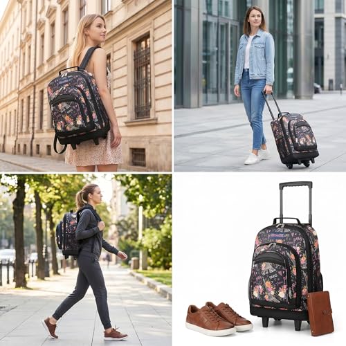 20" 2-in-1,Wheeled Travel Luggage Bag w/Telescopic Handle | Rolling Travel Luggage w/2 Wheels,Trolley Suitcase,Spacious Storage Design,2561-20''-Floral - color: JH-2561-Floral-20