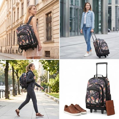 20" 2-in-1,Wheeled Travel Luggage Bag w/Telescopic Handle | Rolling Travel Luggage w/2 Wheels,Trolley Suitcase,Spacious Storage Design,2561-20''-Floral - color: JH-2561-Floral-20