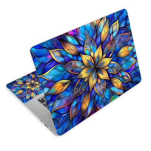 Universal Laptop Skin Decal, 3-Piece Vinyl Protector for 12 13 14 15.6" Notebook, Waterproof Anti-Scratch, Easy Trim & Bubble-Free Finish, Stained Glass Flower - color: Stained Glass Flower