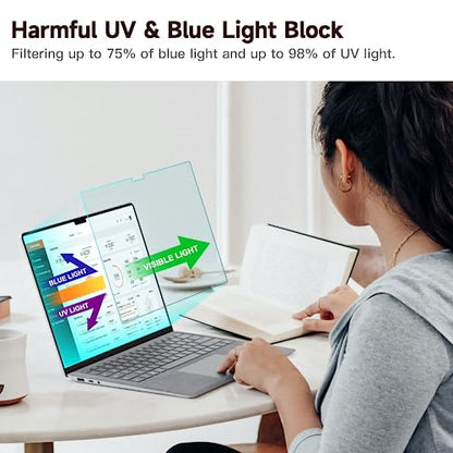 2 Pack Anti Blue Light Screen Protector Compatible with MacBook Air 15 Inch(2023-2026, M2/M3/M4/M5), Eye Protection Matte Anti Glare Screen Protector for 15.3In Mac Air - size: MacBook Air 15inch