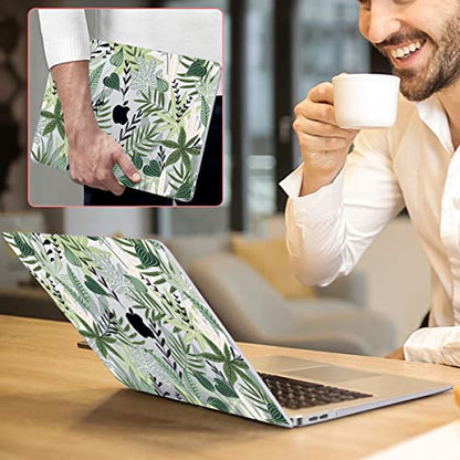 for MacBook Air 13 inch Case 2021 2020 2019 2018 for Mac A2337 M1 A2179 A1932 Cover with Touch ID, Crystal Plastic Hard Shell Case Keyboard Skin Screen Protector, Tropical Green Leaves - color: Tropical Green Leaves