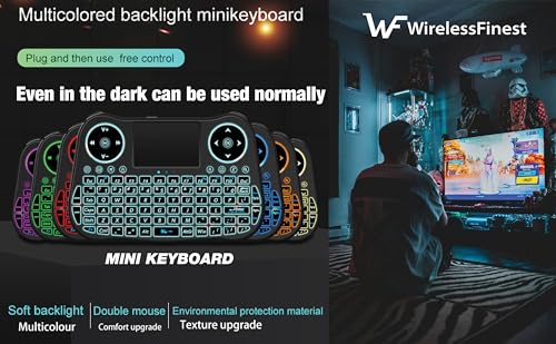Wireless Mini Handheld Smart TV Remote Keyboard Touchpad Mouse Combo Controller For Android TV Box, Smart TV, X-Box, MacOS, PC Computer Window 10 11, Raspberry Pi 2,RGB Backlit (Not Support Bluetooth)