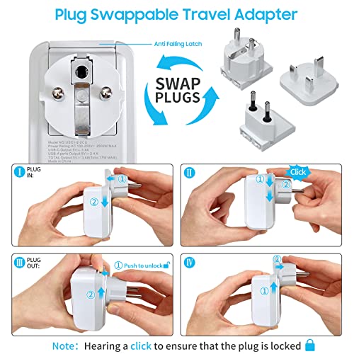 European Travel Plug Adapter Kit, VINTAR International Plug Adapter with 3 USB Ports (2 USB C,3.4A) 2 American Outlets, Type C,G,E/F Detachable Attachments, Adapter for US to UK Europe France Italy - style: 17W Type C/G/E/F - All Europe