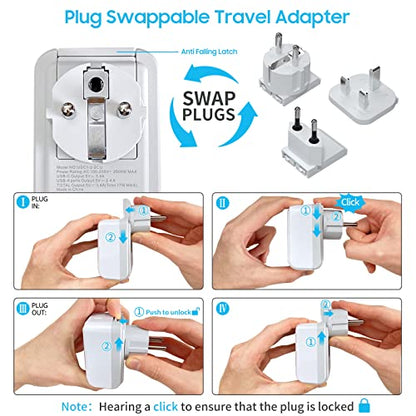 European Travel Plug Adapter Kit, VINTAR International Plug Adapter with 3 USB Ports (2 USB C,3.4A) 2 American Outlets, Type C,G,E/F Detachable Attachments, Adapter for US to UK Europe France Italy - style: 17W Type C/G/E/F - All Europe