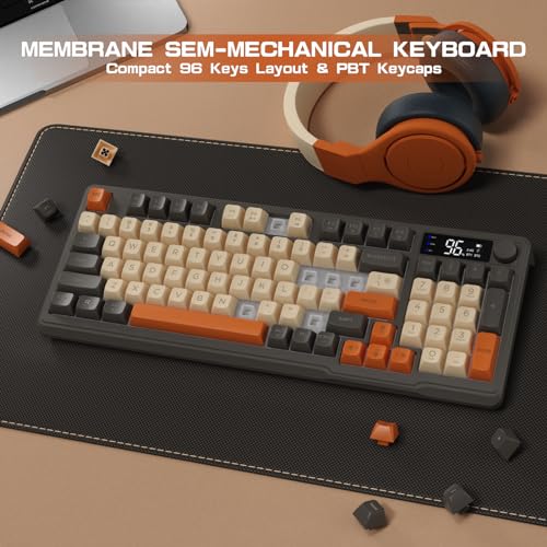 LexonElec M96 Wireless Gaming Keyboard,Knob Control Bluetooth/2.4G Wireless Mechanical Feeling Keyboard,RGB LED Backlit with Display Screen, PBT Keycap,3000mAh, 94-Key Layout for Win/Mac (Shimmer) - color: Shimmer