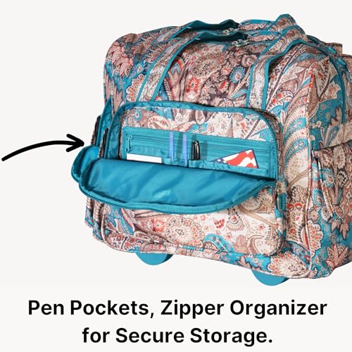 Olympia U.S.A. Deluxe Lightweight Rolling Overnighter Case Overnight Laptop Bag Weekender Travel Carry-On Suitcase Luggage with Wheels and Adjustable Push-Down Handle - color: Blue Paisley