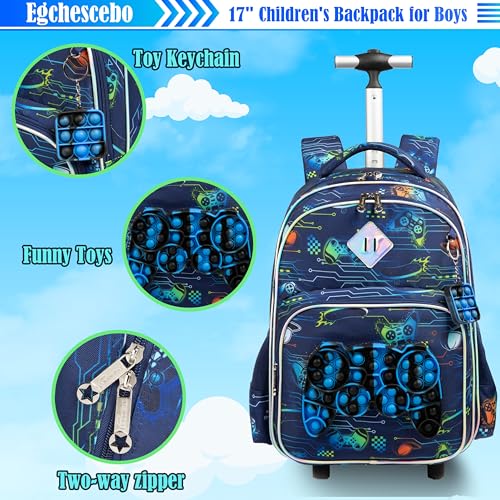 Kids Rolling Gamepad Backpack for Boys Luggage Suitcase With Wheels Trolley Wheeled POP Roller Backpacks for Elementary Travel School Bags 17" 3PCS Toy Backpack With Lunch Box Blue - color: 041123-yoxishoubing
