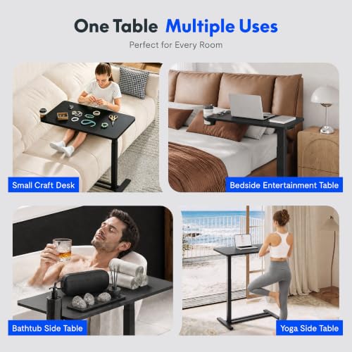 FLEXISPOT H7 Adjustable Overbed Bedside Table with Wheels Pneumatic Mobile Standing Desk Laptop Desk Rolling Computer Cart Movable Overbed Tables Hospital Home Use(27.6" W x 15.7" D, Black Table) - color: Black, size: Small