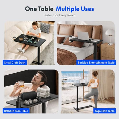 FLEXISPOT H7 Adjustable Overbed Bedside Table with Wheels Pneumatic Mobile Standing Desk Laptop Desk Rolling Computer Cart Movable Overbed Tables Hospital Home Use(27.6" W x 15.7" D, Black Table) - color: Black, size: Small