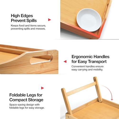 Bed Table Tray with Folding Legs, Laptop Holder and Handles - Breakfast Tray Bamboo Bed Tray for Eating, Sofa, Bed, Food Trays for Eating on Couch, Snacking and Working - size: (1 pack) 17"D x 13.1"W x 8.75"H