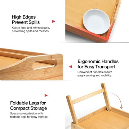 Bed Table Tray with Folding Legs, Laptop Holder and Handles - Breakfast Tray Bamboo Bed Tray for Eating, Sofa, Bed, Food Trays for Eating on Couch, Snacking and Working - size: (1 pack) 17"D x 13.1"W x 8.75"H
