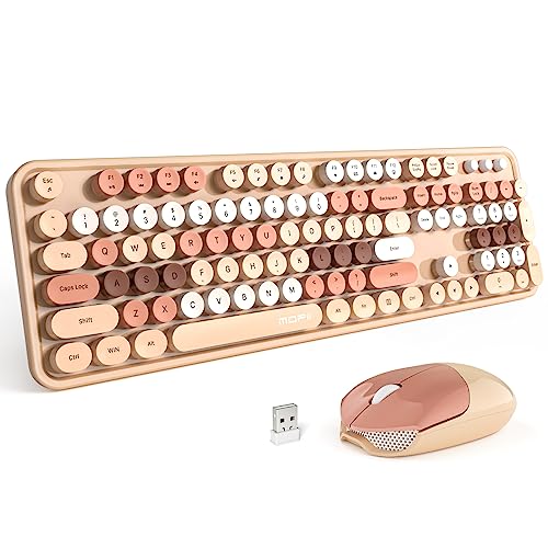MOFII Wireless Computer Keyboard and Mouse Combo, Typewriter Full Size Keyboard with Number Pad and 2 in 1 USB Connected Mouse for PC Computer Laptop Desktop Windows (Milk Tea) - color: Milk Tea