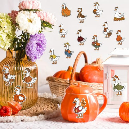 2 Rolls Autumn Silly Goose Sticker Self Adhesive Decals for Gift | Waterproof Vinyl Easy Peel for Laptop Water Bottle Scrapbook Journal Planner DIY Craft Supplies School Work Desk Locker Decor - style: Autumn Silly Goose