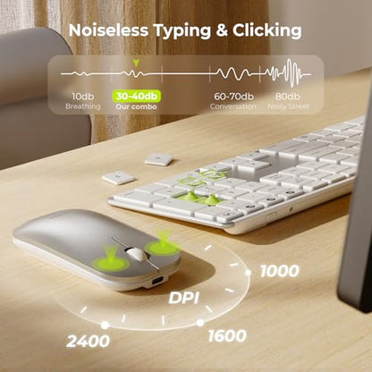 seenda Bluetooth Keyboard and Mouse for Mac, COS500 Multi-Device Rechargeable Keyboard Mouse with Quiet Keys, Full Size Slim Combo Compatible for MacBook Pro/Air, Mac, iPad, iPhone - White Silver