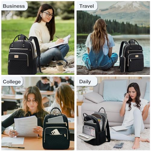 Tealari Laptop Backpack for Women,15.6 Inch Laptop Backpack for Work,Water Resistant Travel Backpack,College Bookbag with Wallet - color: Black