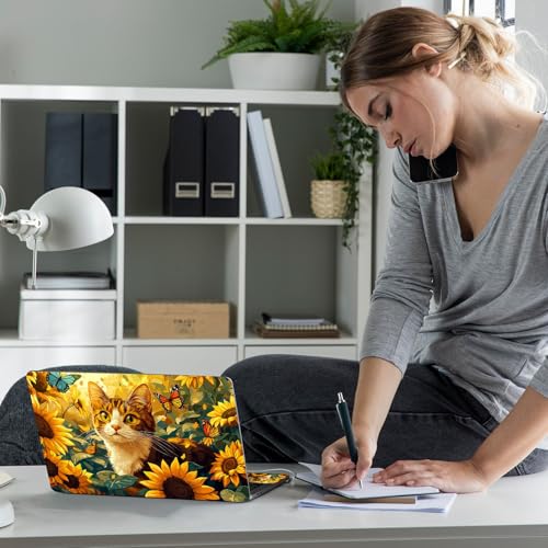 Laptop Skin Sticker Decal 12" 13" 13.3" 14" 15" 15.6",Waterproof Scratch Resistant Vinyl,Reusable Easy to Apply,for MacBook HP Dell Notebooks Netbooks Laptop,2 Wrist Pads,Cute Cat Sunflower - color: Cute Cat Sunflower
