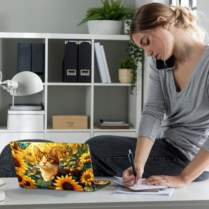 Laptop Skin Sticker Decal 12" 13" 13.3" 14" 15" 15.6",Waterproof Scratch Resistant Vinyl,Reusable Easy to Apply,for MacBook HP Dell Notebooks Netbooks Laptop,2 Wrist Pads,Cute Cat Sunflower - color: Cute Cat Sunflower