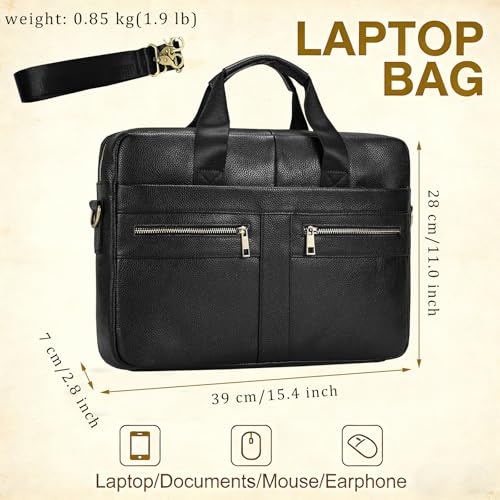 Leather Laptop Bag for Men Briefcase Fits 15.6 Inch Notebook Portable Shoulder Messenger Crossbody Bag for Travel Office - color: 16black