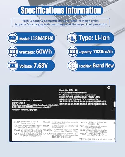 L18C4PH0 L18M4PH0 Battery Replacement for Lenovo Yoga C940-14IIL Yoga C940 15irh 14 Series Notebook 5B10T11585 5B10W67374 5B10T11586 5B10W67180-7.68V 60Wh 7820mAh (Terminal 12-Wire) - size: 11.00*3.73*0.19 IN L18C4PH0