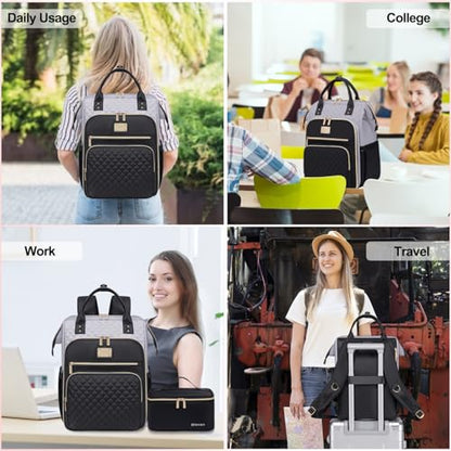 Otevan 15.6 Inch Laptop Backpack for Women, Work Backpack with Lunchbox, Insulated Backpack Cooler, Teacher Nurse Travel Backpack for Women, Gray/Black, 24009 - color: Gray/Black