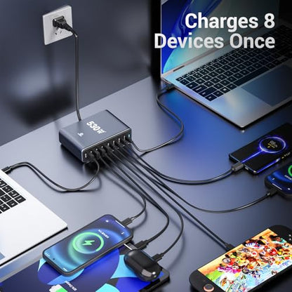530W USB C Charging Station, 8-Port Desktop Charger, PD 140W PD 65W QC 30W GaN Ⅲ Fast USB Charger Block for MacBook, Ipad, iPhone, Samsung - color: 530W
