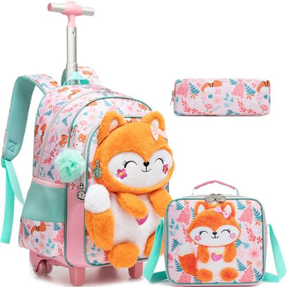 Meetbelify Kids Rolling Backpack with Wheels for Girls Elementary Students Kids Travel Luggage Carry on School Backpack for Girls Ages 6-8 - color: 01 D