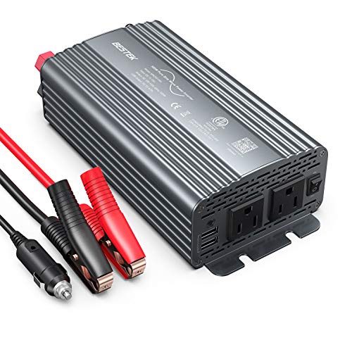 BESTEK 500W Pure Sine Wave Power Inverter DC 12V to AC 110V Car Adapter | Dual AC Outlets, 4.2A Dual USB Charging Ports, Car Charger Plug Inverter Adapter Converter for Solar, RV, Truck, ETL Listed - color: 2 Grey