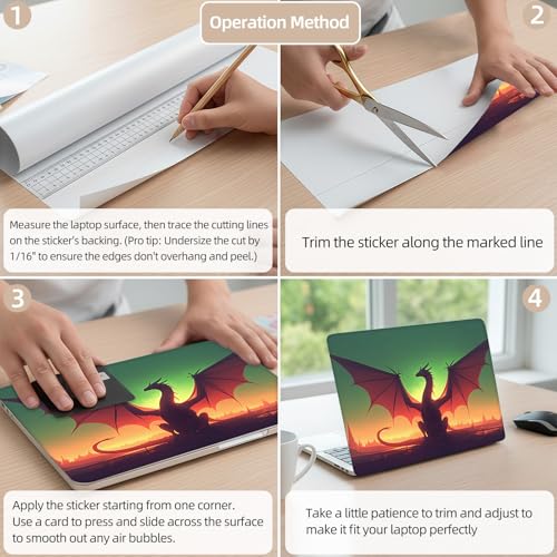 Aesthetic Laptop Skin Cover,12-15.6 Inch Universal Vinyl Sticker Decal,Waterproof Scratch-Resistant Notebook Wrap,Removable Residue-Free Protector,Dragon Silhouette Sunset - color: Dragon Silhouette Sunset