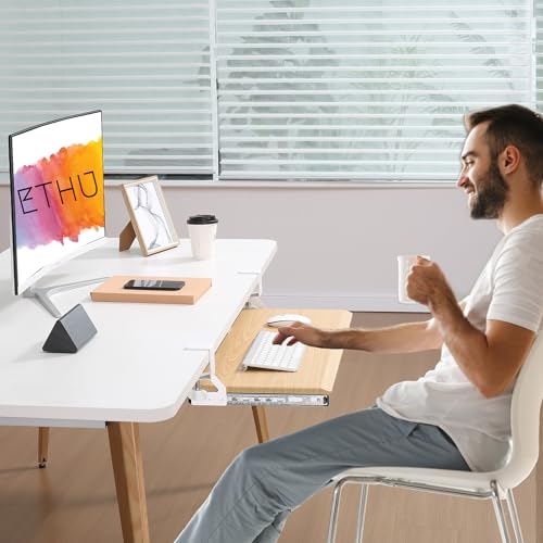 ETHU Under Desk Keyboard Tray - Small Slide Out Keyboard Shelf with C Clamp Mount, 19.7" x 11.8" Ergonomic Pull Out Tray for Home Office Desk,Oak - color: Oak, size: Small