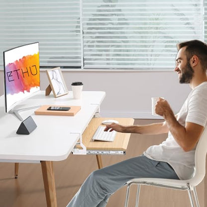 ETHU Under Desk Keyboard Tray - Small Slide Out Keyboard Shelf with C Clamp Mount, 19.7" x 11.8" Ergonomic Pull Out Tray for Home Office Desk,Oak - color: Oak, size: Small