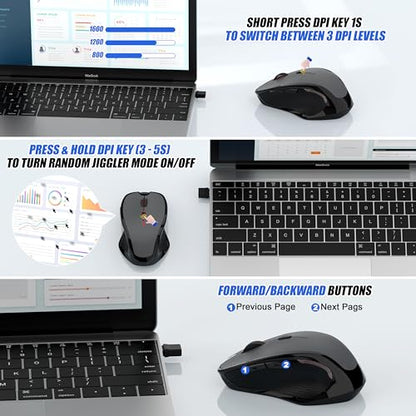 Bluetooth Wireless Laptop Mouse for MacBook Air Pro iPad Mac, Ergonomic Rechargeable Mouse with Jiggler Mode, 2 Mode Bluetooth & 2.4G USB-A/USB-C Receiver, Silent Optical Computer Mice, Grey - color: Bluetooth Wireless Mouse (Grey)