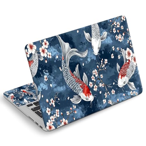Universal Laptop Skin Sticker Decal, Compatible with MacBook HP Dell Lenovo 12"-15.6", Reusable Vinyl Notebook Cover 3PCS Set, High-Recognition Film-Koi in the Blue Water - color: Koi in the Blue water