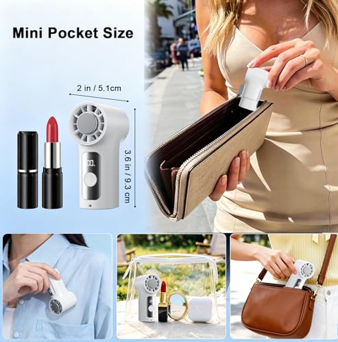 Portable Handheld Mini Fan with Ice Cooling Plate, Personal Clip On Turbo Fan Rechargeable, 18000 RPM 6 Speeds, 360° Detachable Clip, Pocket AC Fans Blow Cold Air for Beach Car Stroller Travel Makeup - color: White