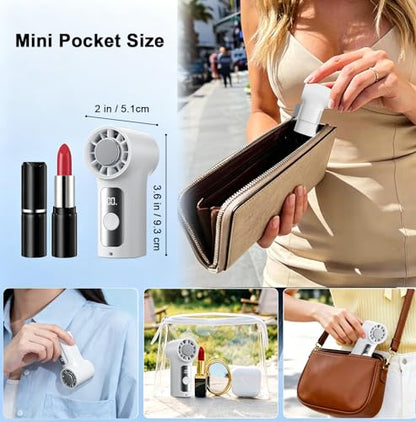 Portable Handheld Mini Fan with Ice Cooling Plate, Personal Clip On Turbo Fan Rechargeable, 18000 RPM 6 Speeds, 360° Detachable Clip, Pocket AC Fans Blow Cold Air for Beach Car Stroller Travel Makeup - color: White