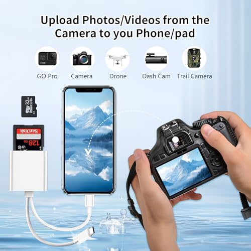 SD Card Reader for iPhone, iPad, Lightning Dual Port SD Card Adapter | USB C and Lightning Dual Port SD Card Adapter, Dual Interface Memory Card Reader, Support SD, Micro SD, USB3.0, Plug and Play - size: USB-C&Lightning