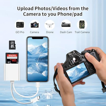 SD Card Reader for iPhone, iPad, Lightning Dual Port SD Card Adapter | USB C and Lightning Dual Port SD Card Adapter, Dual Interface Memory Card Reader, Support SD, Micro SD, USB3.0, Plug and Play - size: USB-C&Lightning