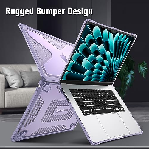 Fintie Rugged Case for MacBook Air 15 Inch, Lilac | A3448 A3241 A3114 A2941, 2023 2024 2025 2026, M2 M3 M4 M5, TPU Bumper, Heavy Duty Hard Shell Cover - color: Lilac