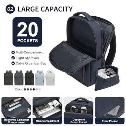 Lightweight Commute Backpack for Men & Women, Water-Resistant Travel Daypack with 15.6-Inch Laptop Compartment & Anti-Theft Pockets, Navy Blue - color: Navy Blue