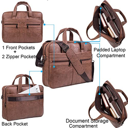 seyfocnia Men's Leather Messenger Bag, Laptop Briefcase Business Satchel Computer - size: 17.3inch, style: Brown