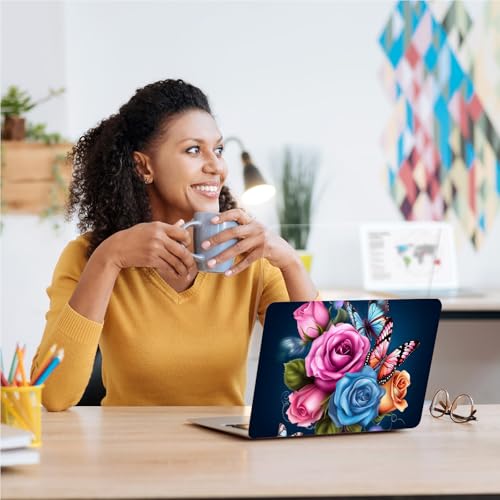 Universal Laptop Skin, DIY Cut-to-Fit Vinyl Cover Compatible with HP, Dell, Lenovo, Mac (13.3" to 15.6"), Anti-Scratch, No Residue & Bubble-Free Protective Decal Sticker, 3D Rose Butterfly - color: 3D Rose Butterfly
