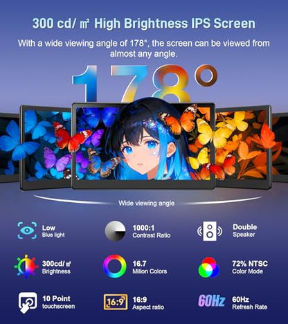 13.3" inch Portable FHD 1080P Touch Screen Monitor with HDMI VGA Port, Touchscreen Display Support VESA Mount, Small IPS Home Industrial Monitor for PC Laptop - size: 13.3 inch