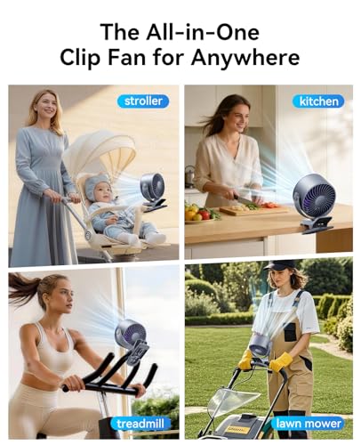 KIMMOO Portable Clip on Fan, 100-Speed Rechargeable USB Fan with LED Display, 360° Rotation & Strong Airflow Desk Fan, Up to 17 Hours Small Battery Fan for Outdoor Travel Camping Treadmill Car (Grey) - color: Grey