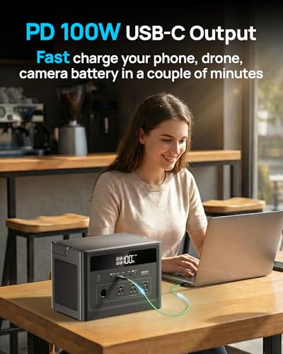 DARAN Portable Power Station 1200W Surge, 576Wh LiFePO4 Battery, 100W USB-C PD Fast Charg, Solar Generator for Home Emergency, Camping, RV Off-Grid Power - color: black