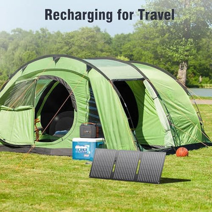 Solar Power Station with Panel, Portable Solar Power Bank with AC Outlet 120W Camping 110V Outlet Power Pack Fast Charging for Laptop Smart Devices RV VanLife Hiking Fishing Power Outage Backup