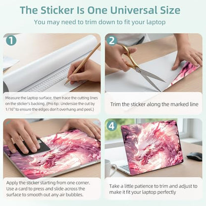 Universal Laptop Skin Decal, 3-Piece Vinyl Protector for 12 13 14 15.6" Notebook, Waterproof Anti-Scratch, Easy Trim & Bubble-Free Finish, White Dragon Pink Flowers - color: White Dragon Pink Flowers